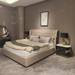 Arched Top Leather Bed with Diamond Tufting and High-Gloss Wood Sides
